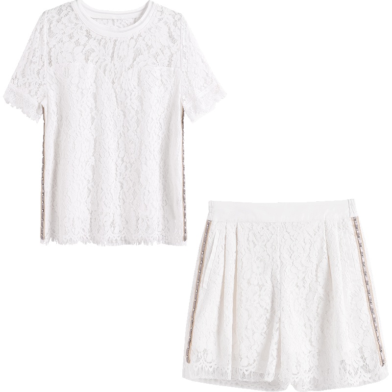 OSA欧莎2019新款夏时尚蕾丝套装女短裤两件套洋气减龄气质女神范