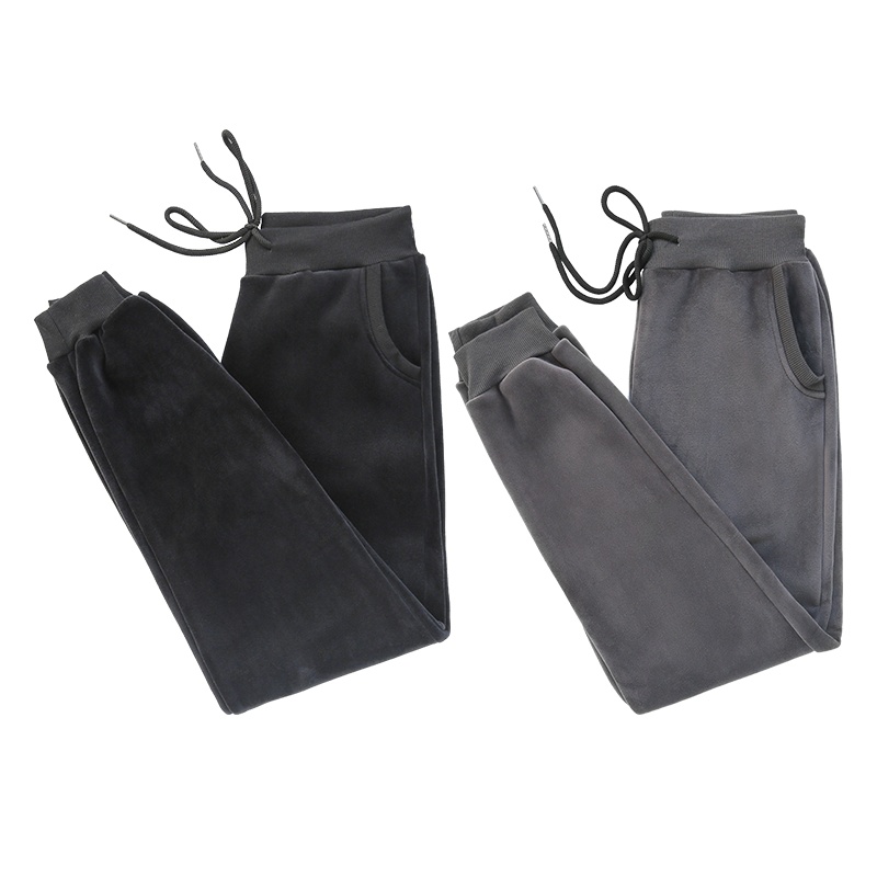 金丝绒运动裤女秋冬季加绒加厚外穿棉裤休闲裤宽松束脚哈伦卫裤子