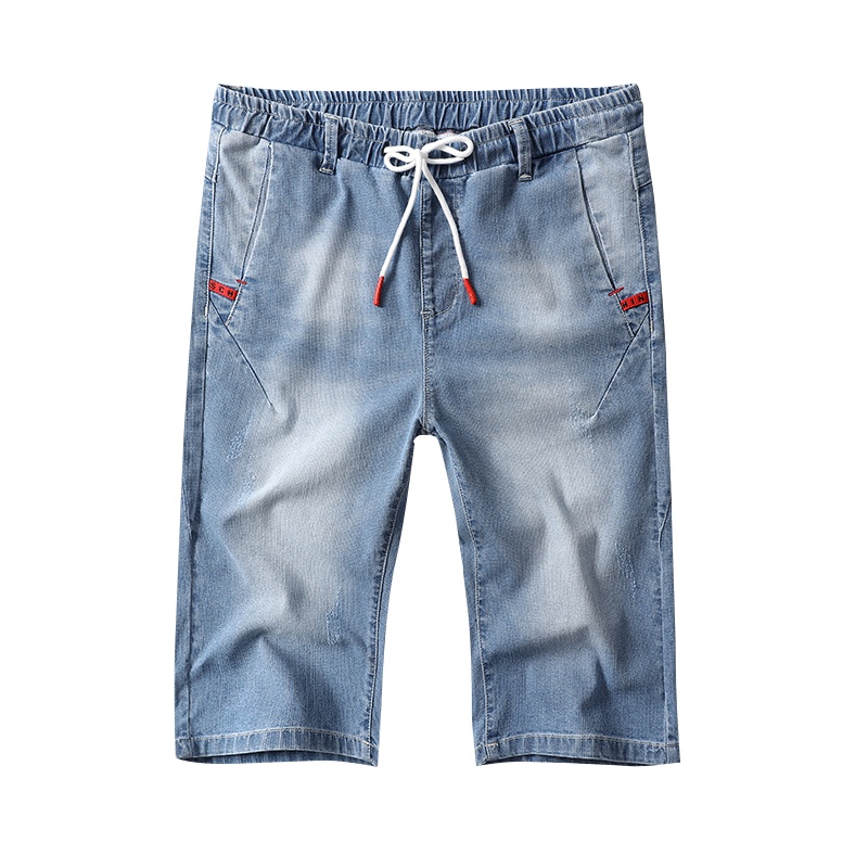 吉普战车(JIPUZHANCHE)2021年夏季新款大码男士牛仔裤七分裤时尚宽松大码弹力柔软透气大码牛仔裤男装七分短裤