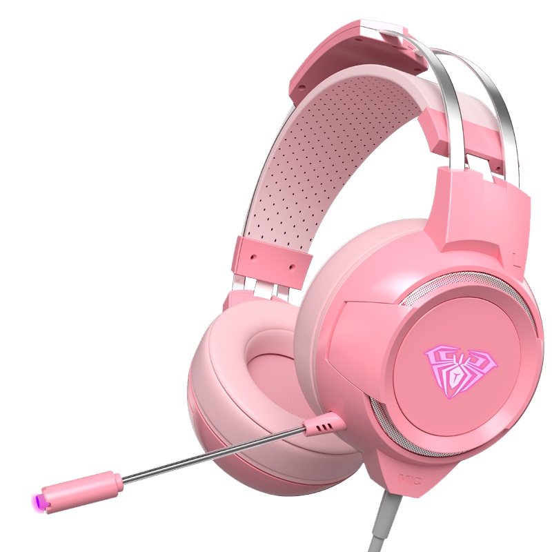 ULA/狼蛛G91电脑耳机头戴式耳麦电竞游戏专用听声辩位台式笔记本有线带麦克风话筒科技G91粉色双孔版
