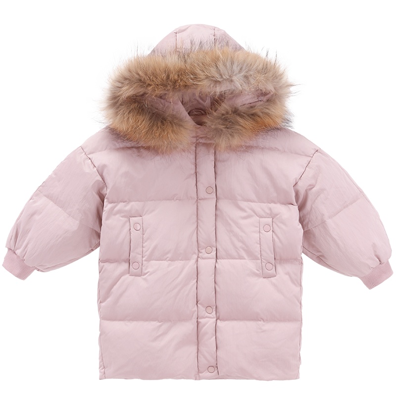 小红豆女童羽绒服中长款加厚冬装新款宝宝貉子毛落肩羽绒外套潮