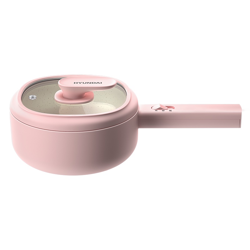 韩国现代(HYUNDAI)电煮锅1.5L宿舍学生锅家用多功能一体小电锅煮面电热火锅 QC-DZ2712 少女粉[无蒸笼]