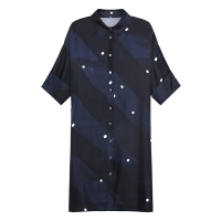 ERDOS 春夏深海条纹波点印花桑蚕丝侧插袋宽松系带衬衫式女连衣裙