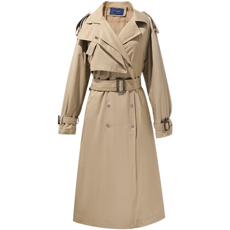 三彩2020冬季新款西装领腰带赫本风连衣裙中长风衣外套羽绒服女