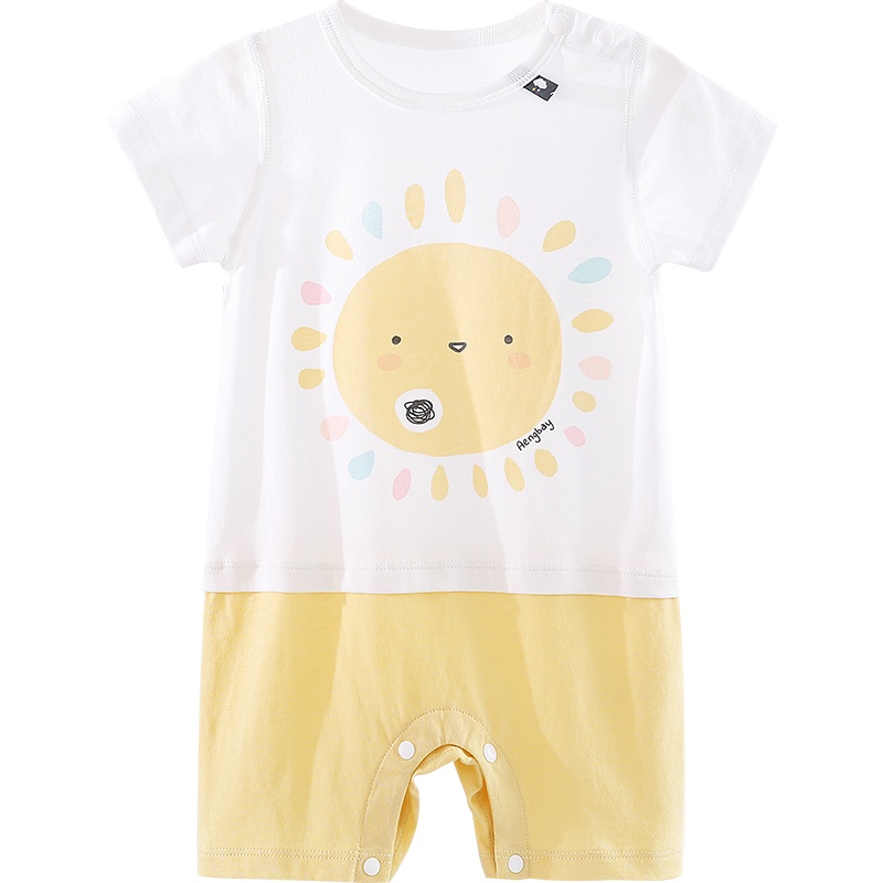 Aengbay 婴儿外出服夏季薄款T恤连体哈衣爬服短袖短裤包屁衣可爱