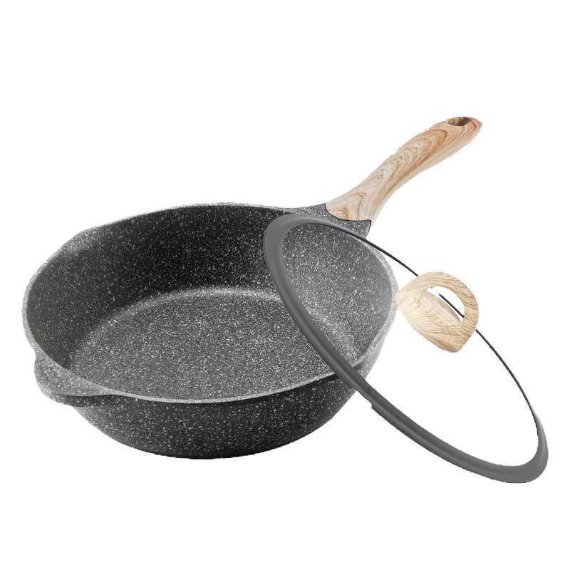 吉特不粘少油烟麦饭石不粘锅煎炒锅平底锅煎锅家用炒菜锅具28cm电磁炉燃气灶通用MFSJ001-28G不锈钢玻璃锅盖