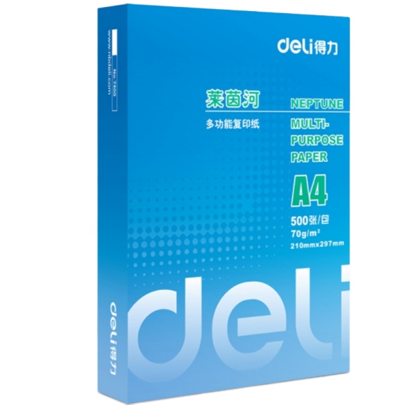 得力7402莱茵河A4复印纸 70G 500张/包 8包/箱