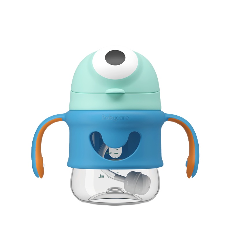 babycare婴儿大眼普迪仔学饮杯宝宝喝水杯儿童吸管鸭嘴杯两用6个月tritan-鸭嘴/吸管双头丝兰绿220ml
