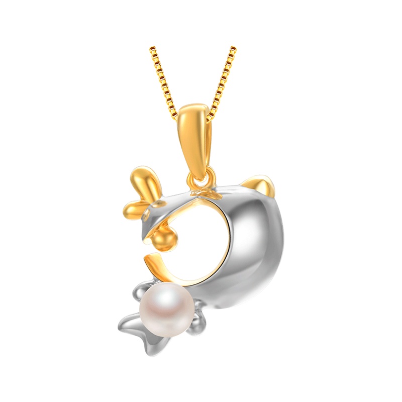 京润珍珠 惬意 #刀刀狗 925银镶淡水珍珠吊坠 3-3.5mm白色 圆形