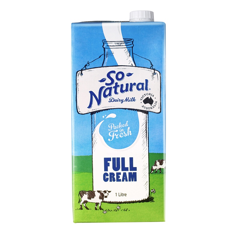澳大利亚 原装进口牛奶 澳伯顿 So Natural 全脂纯牛奶 1L*12/箱装