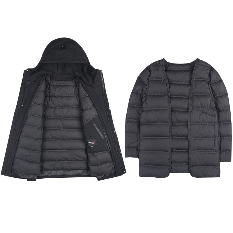 千仞岗中老年男款带帽中长款羽绒服秋冬纯色休闲厚外套