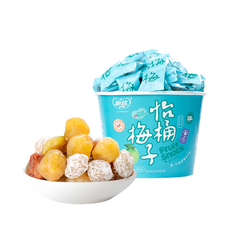 怡达桶装梅子450g雪花青梅果干腌制话梅果脯蜜饯休闲小零食