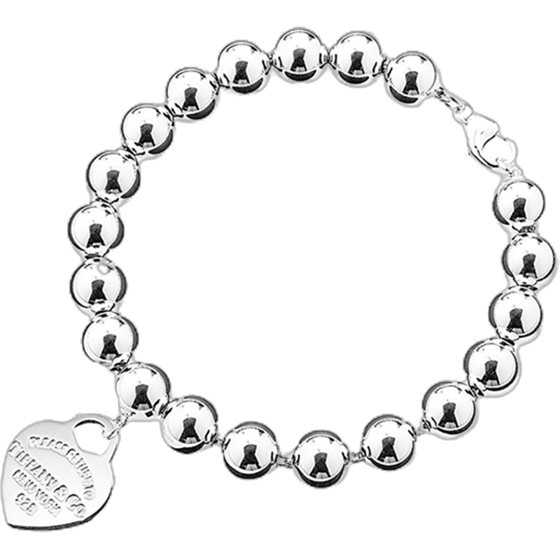 [直营]TIFFANY&CO.蒂芙尼 925银 欧美风格 女士心形挂饰圆珠手链 送恋人