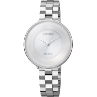 西铁城(CITIZEN)光动能不锈钢表带球面表镜简约时尚休闲女表 银色球面表镜休闲女表EM0600-87A