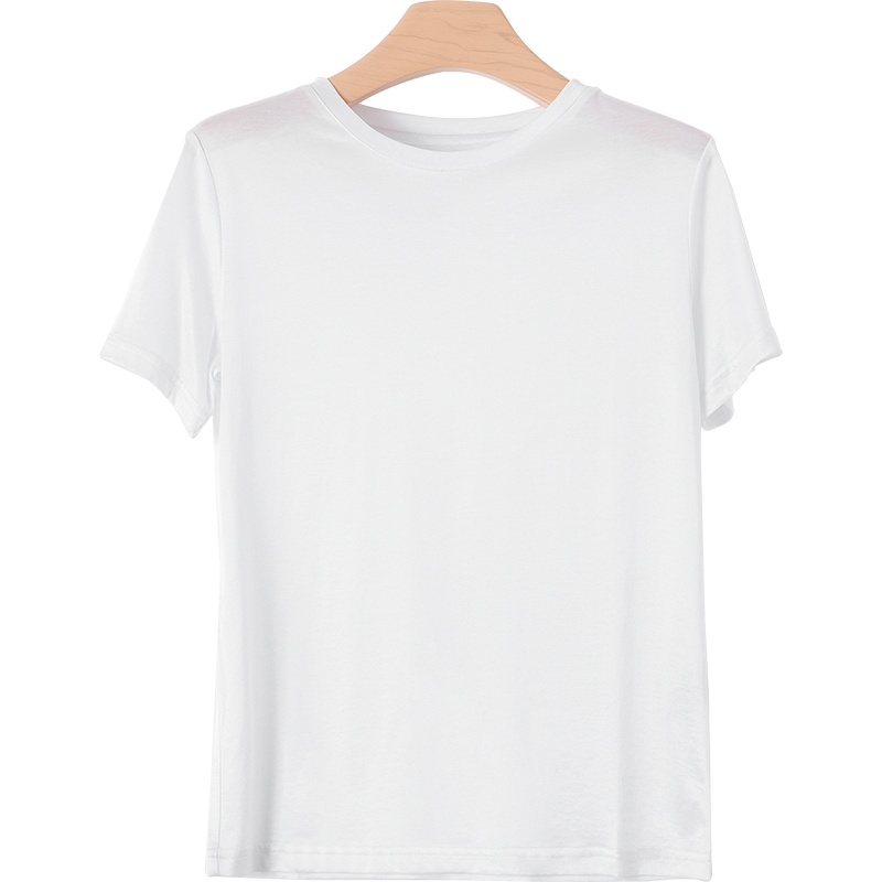 晚白2021夏季新品时尚简约纯色百搭圆领常规休闲基础短袖T恤衫女