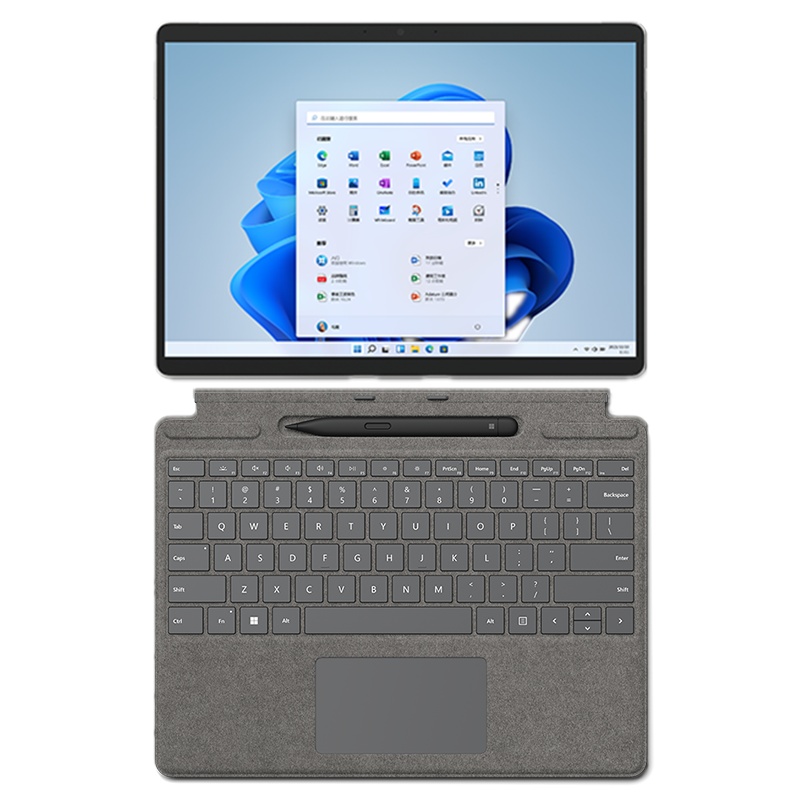 [配原装亮铂金键盘+笔]微软(Microsoft)Surface Pro8 16G 256G 11代i7-1185G7二合一平板电脑 亮铂金石墨灰 13英寸窄边触屏轻薄本笔记本电脑