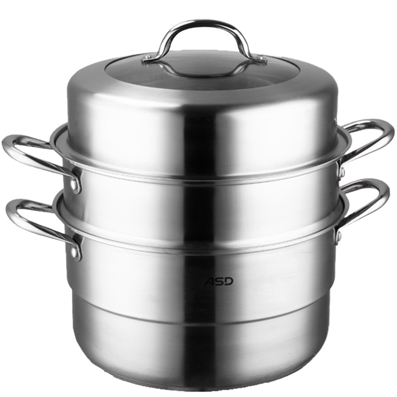爱仕达蒸锅ASD 复合底304不锈钢蒸锅 二层蒸锅锅具 带蒸笼蒸屉 34cm JX1534K