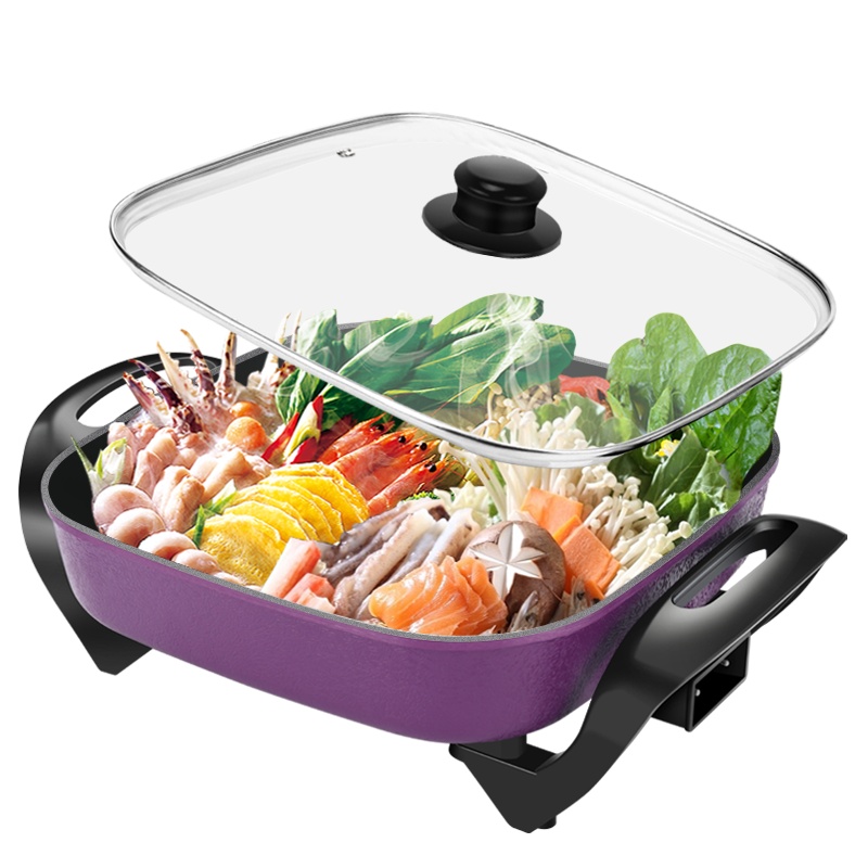 益多 电火锅电炒锅电煮锅电热锅家用5L大容量不粘多用途锅韩式电热方锅可煎烤 HC-601