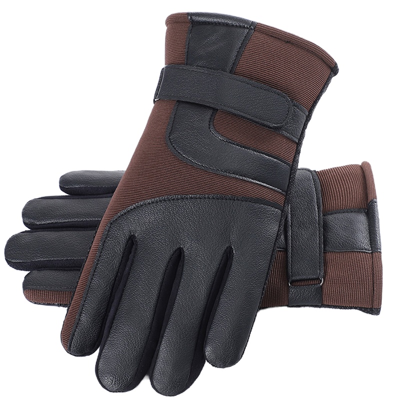 南极人手套男冬季加绒加厚摩托车保暖户外骑行防风触屏骑车男士手套 N18M838 深咖色 均码