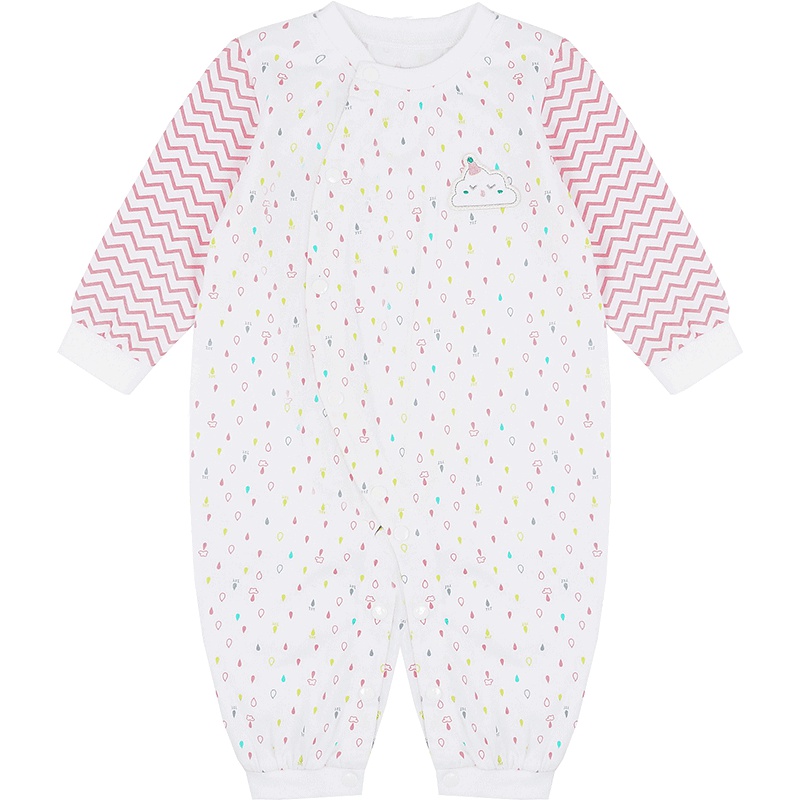 婴姿坊春季神奇雨点系列舒爽休闲家居男女童印花开扣连体衣