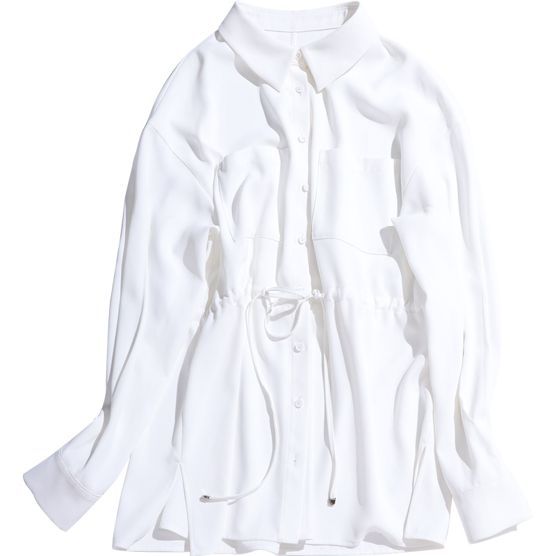 娅丽达女装2019秋季新款雪纺衬衣中长款收腰显瘦女士韩版时尚上衣I7208