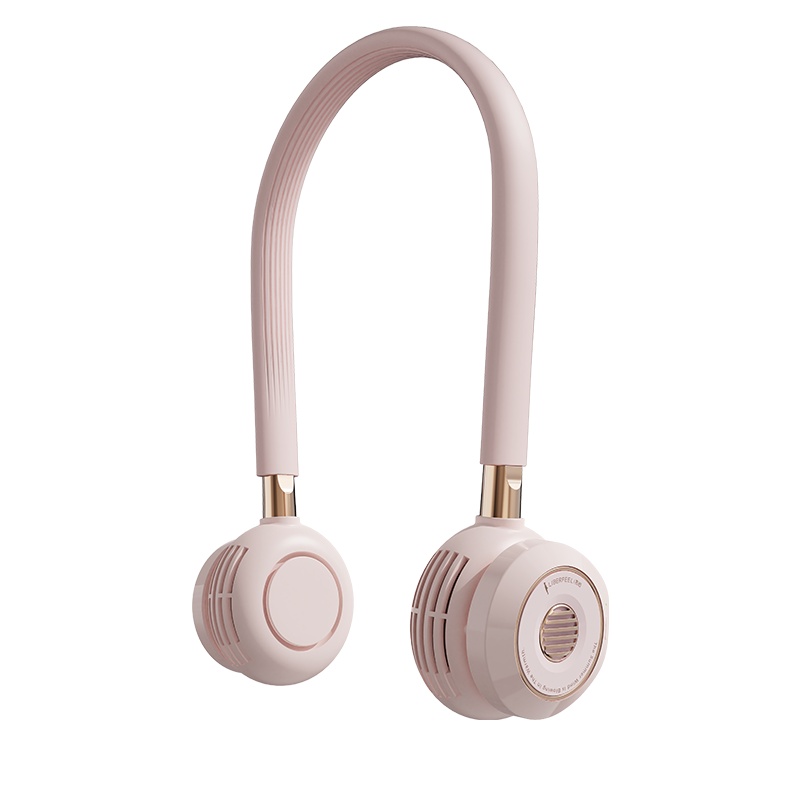 冇心liberfeel挂脖小风扇懒人便捷式挂颈可充电手持迷你随身小型usb无叶制冷大风力静音电扇学生儿童通用薄雾粉款