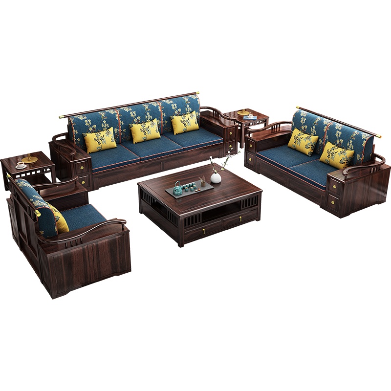 一米色彩 沙发 实木沙发沙发组合可储物新中式储物禅意祥云轻奢客厅大户型别墅家具