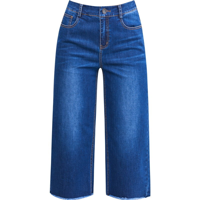 娅丽达2019夏季新款七分牛仔裤女阔腿宽松直筒毛边小个子薄款女裤I2133