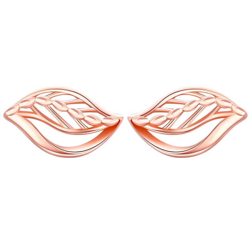 佰色传情18K金耳饰女简约彩金耳钉叶子Au750玫瑰金耳环送女友送闺蜜生日情人节礼物