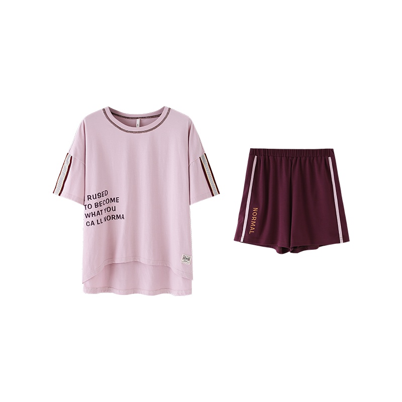 安之伴情侣睡衣女夏季薄款棉质短袖简约运动宽松可外穿男士家居服