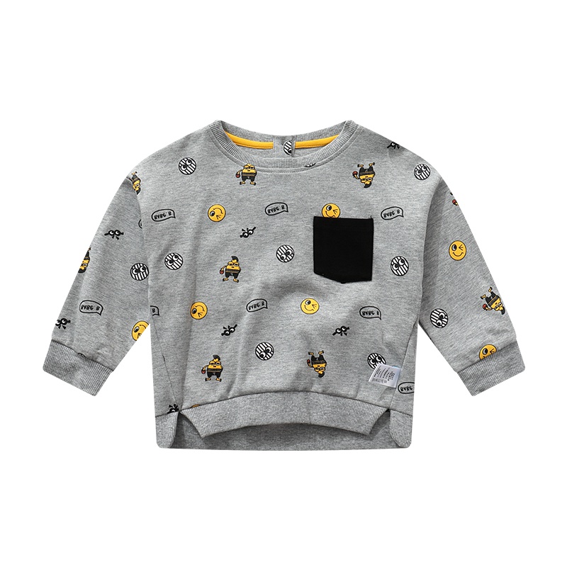 宝贝巴迪童装19年秋季新品男童棉质时尚卡通图案T恤上衣潮8831113
