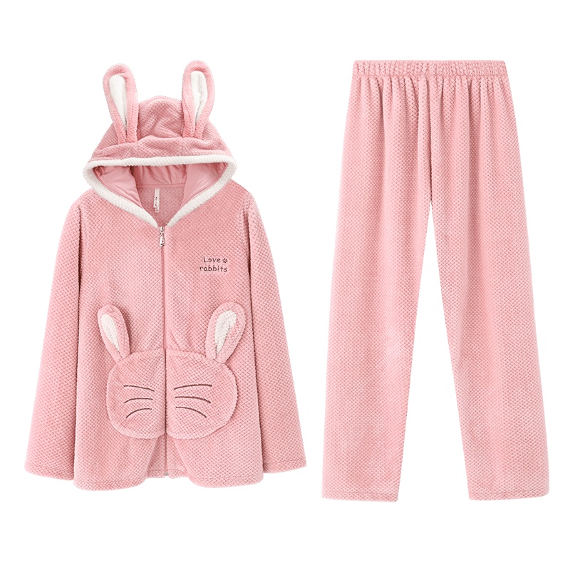 安之伴睡衣女晚秋圆领套装菠萝绒家居服