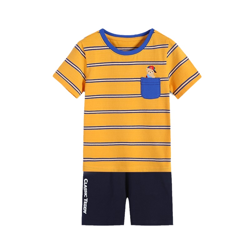 精典泰迪儿童短袖套装2021夏季新款男童洋气条纹两件套