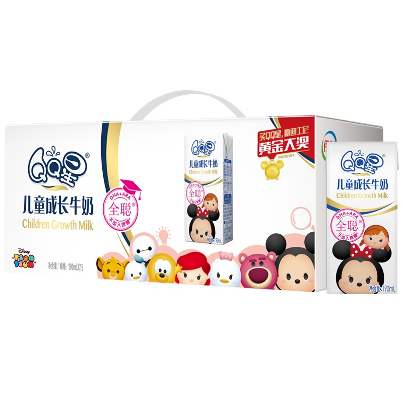 伊利 QQ星儿童成长牛奶 全脂 全聪190ml*15盒 礼盒装
