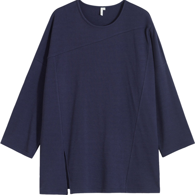 茵曼卫衣女2019秋季新款圆领落肩袖不规则纯色宽松休闲百搭上衣