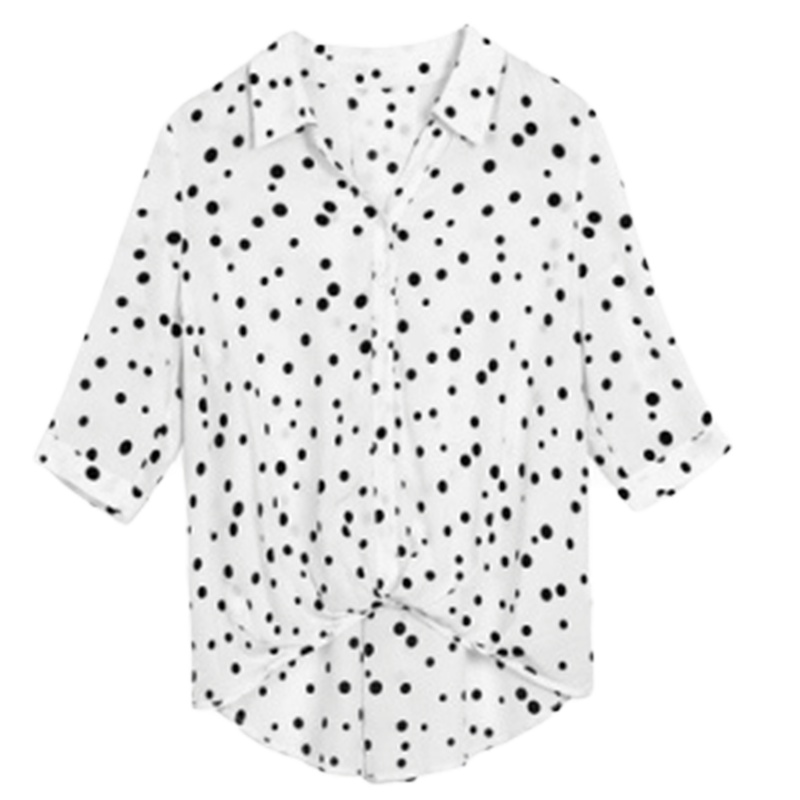 【专柜同款】拉夏贝尔洋气雪纺衬衫女新款夏季韩版宽松上衣七分袖防晒波点衬衣30092415