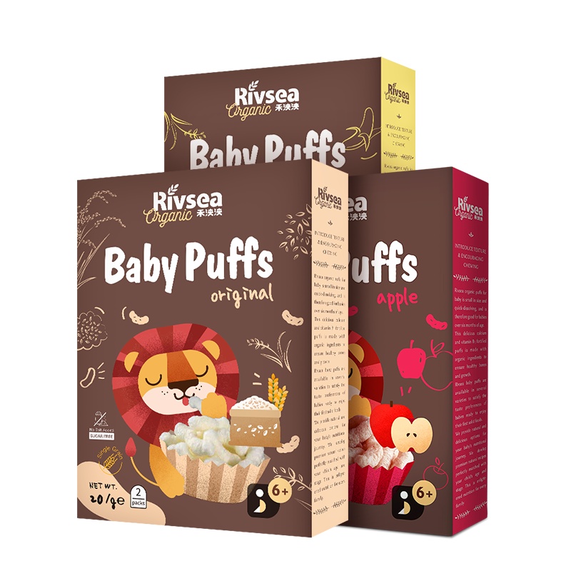 禾泱泱(Rivsea)有机泡芙条米饼婴幼儿饼干6个月以上适用宝宝零食 泡芙3盒(原味+香蕉+苹果) 点心