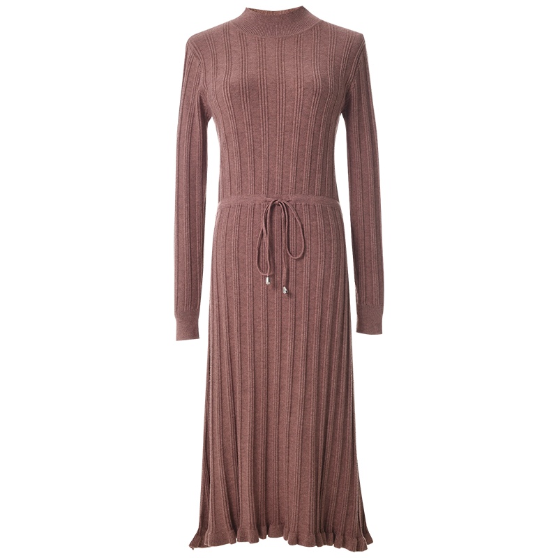 欧昵雪冬装气质半高领收腰打底针织连衣裙女修身显瘦毛衣裙