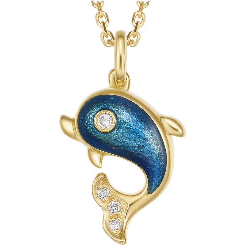 周大生钻石吊坠女 神秘花园正品AU750海豚挂坠18K金项链吊坠官方正品饰品 女士珠宝首饰