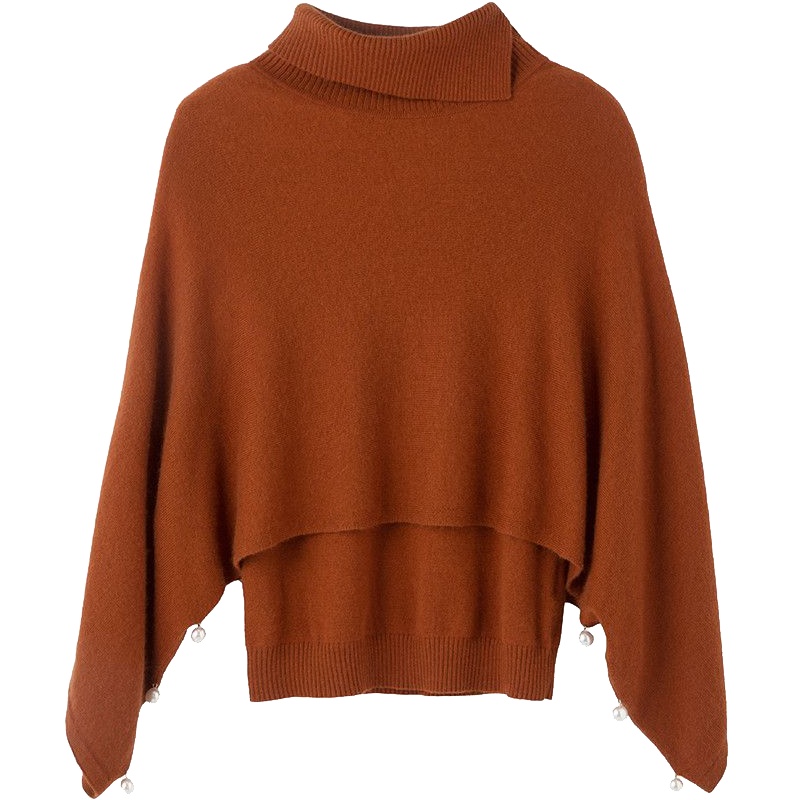 新款拉夏贝尔冬季高领针织毛衣女士韩版宽松蝙蝠袖打底针织衫1T000611