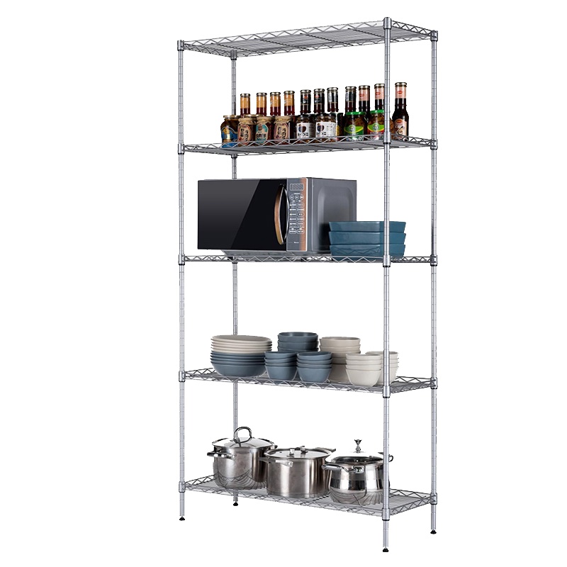 心家宜 金属五层置物架(75*35*150cm) 厨房微波炉架 厨具储物架 收纳架 层架 银色 日用