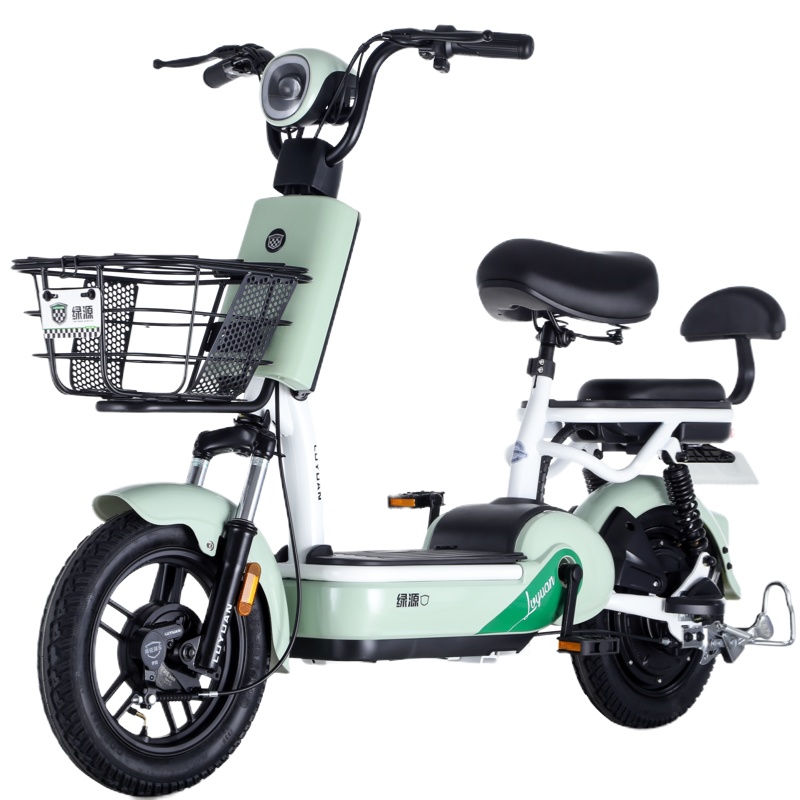 绿源电动车48v12A电动自行车锂电池电瓶车成人男女小型助力车FBE 浅灰绿