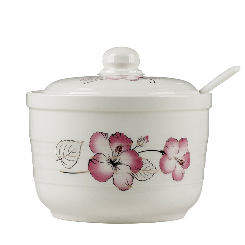 陶瓷调料盒厨房调味品盒家用辣椒油猪油罐调料罐子装1斤盐 敬平 金边郁金香调味罐