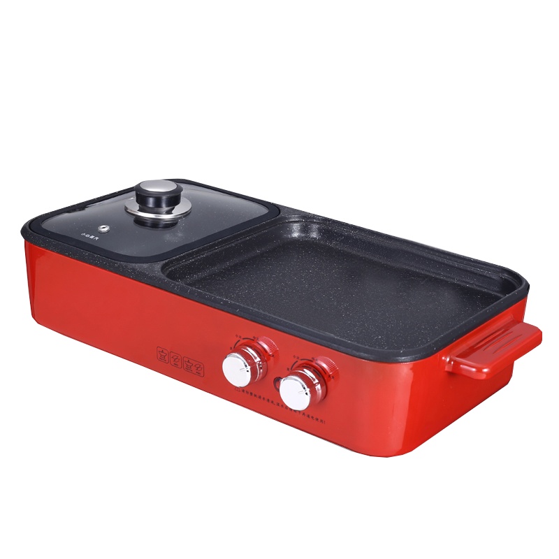 昂爵 AJ-4多功能涮烤一体机8秒速热电烤盘电热锅涮锅 不易粘易清洁 可双温调节功能(送15件套)