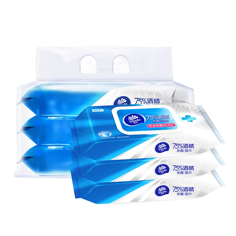 维达(Vinda)酒精湿巾成人卫生杀菌30片3包 加盖便携洁肤抽取式湿纸巾75%酒精湿巾清洁无刺激杀菌率99.9%