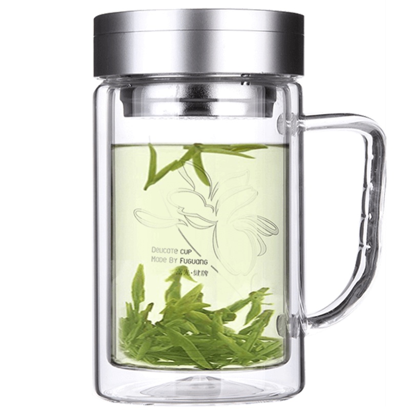 富光玻璃杯带把手男女士办公水杯大容量家用过滤茶水分离泡茶杯子