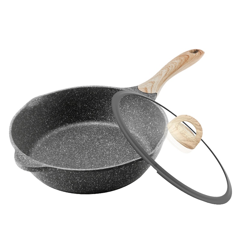 吉特不粘少油烟麦饭石不粘锅煎炒锅平底锅煎锅家用炒菜锅具24cm电磁炉燃气灶通用MFSJ001-24G不锈钢玻璃锅盖