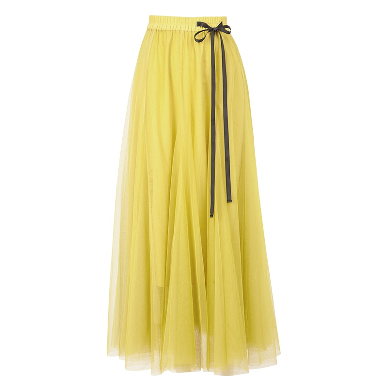 晩白 新品时尚百搭纯色高腰长款A字大摆纱纱裙半身裙女