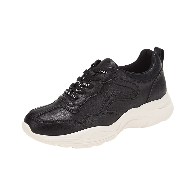 达芙妮2020春拼接橡胶底四季运动鞋纯色厚底老爹鞋