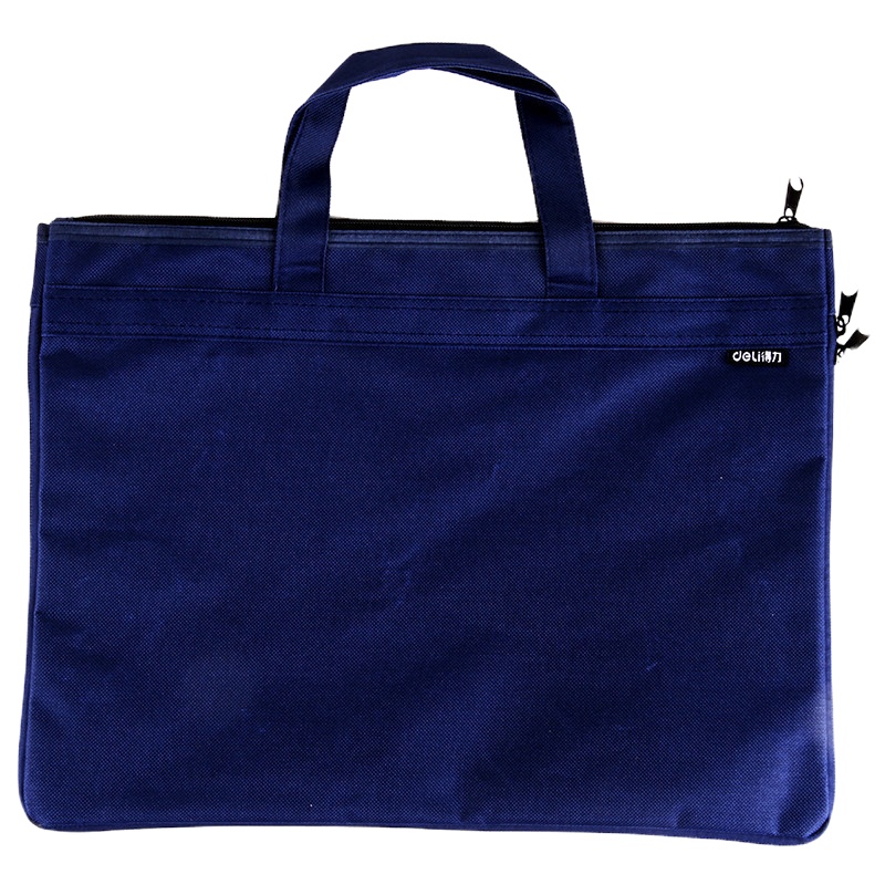 得力(deli)大容量双层事务包拉链袋 底部可调宽度 手提电脑包会议包 蓝5500
